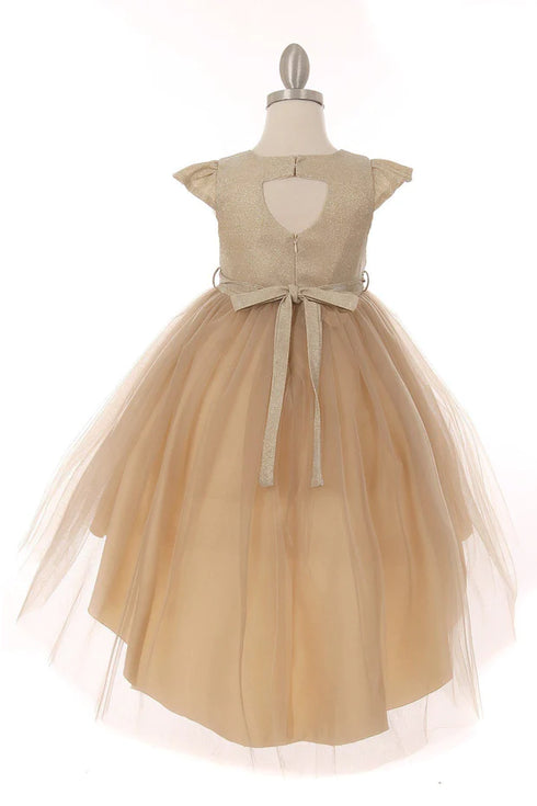 Big Girls Champagne Glitter Hi-Low Junior Bridesmaid Dress 8-12 - SophiasStyle.com